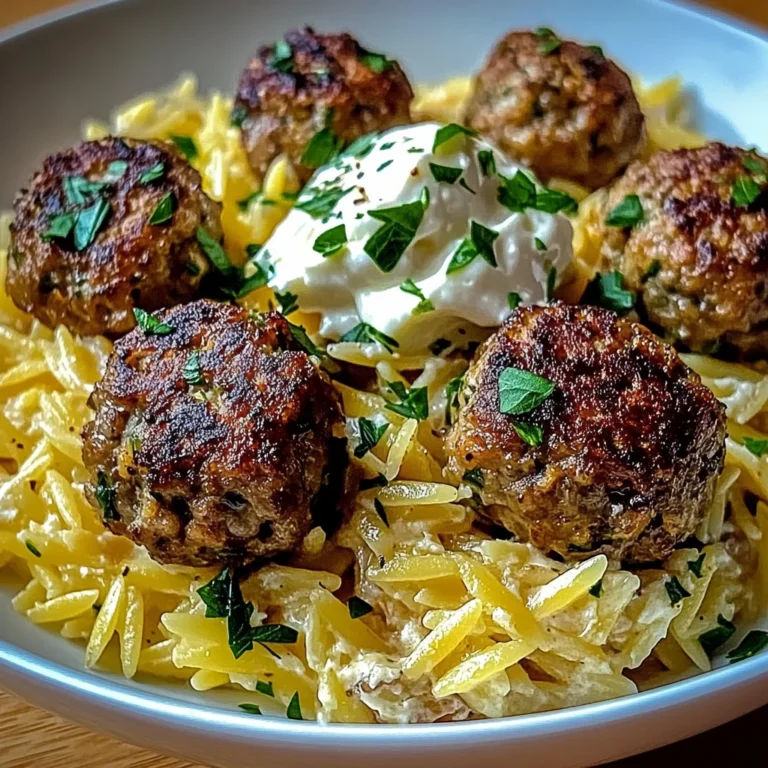 Boulettes Grecques & Orzo Citronné avec Crème de Feta