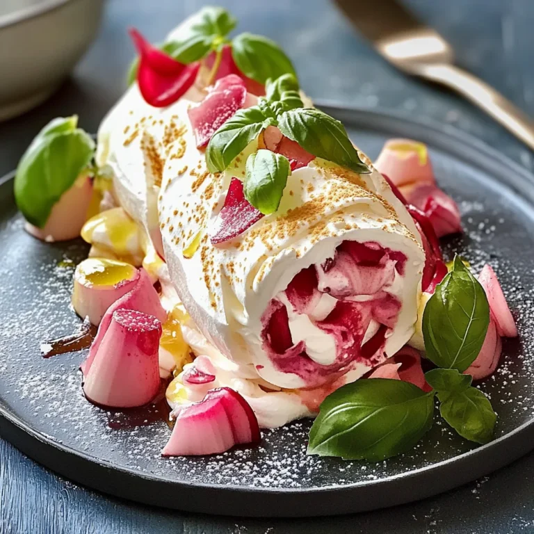 Pavlova roulée rhubarbe mascarpone