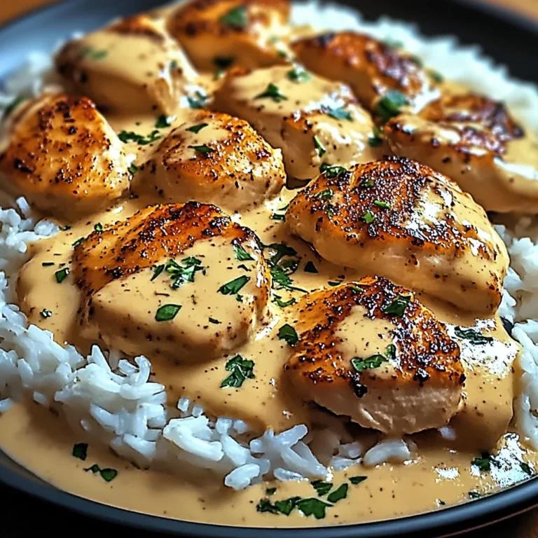 Poulet crémeux et riz en sauce