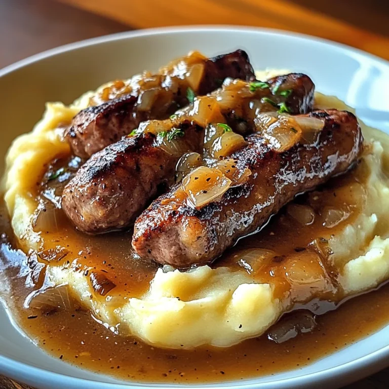 Bangers et Purée avec Sauce à l’Oignon 