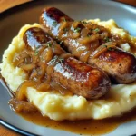 Bangers et Purée avec Sauce à l’Oignon 