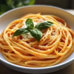 Spaghetti à la Crème de Poivron Rouge et Mozzarella